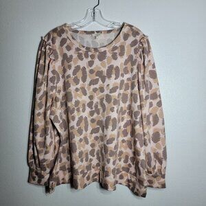 Como Blu Leopard Ruffle Sweatshirt Plus Size 2X Soft Lightweight Rayon‎ Pullover